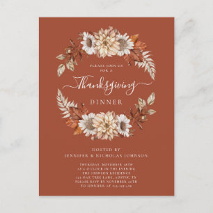 Cartão Postal De Convite Rustic Fall Floral Sai Janto de Ação de Graças