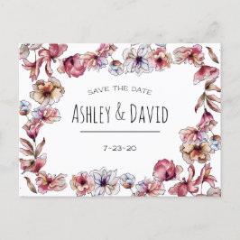 Cartão Postal De Convite Rustic Floral Manuscrito Salve O Cartão-Postal De 