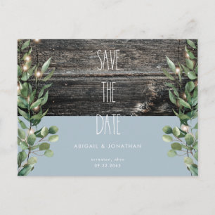 Cartão Postal De Convite Rustic Icy Blue Foliage Casamento Salva a Data