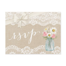 Rustic Ivory Burlap Lace Floral Mason Jar RSVP
