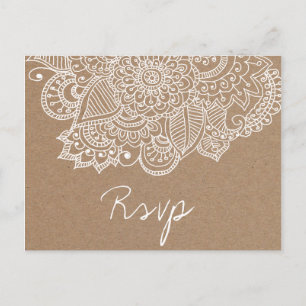 Cartão Postal De Convite Rustic Kraft Paper Paisley Wedding SVP