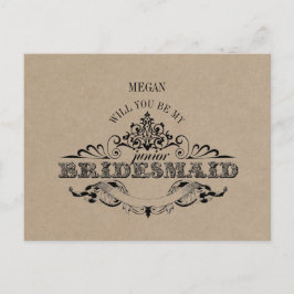 Cartão Postal De Convite Rustic Kraft Vintage É Minha Placa De Bridesmaid J