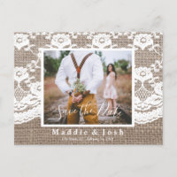 Rustic l Burlap e Lace Salvem o Cartão-Postal de D