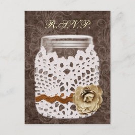 Cartão Postal De Convite Rustic Lace Invadiu Casamento Mason Jar