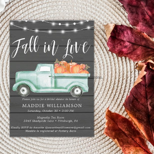 Cartão Postal De Convite Rustic Pumpkin Fall in Love Bridal Shower Invite