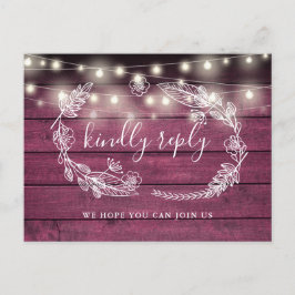 Cartão Postal De Convite Rustic Red Wood Floral Request RSVP Card