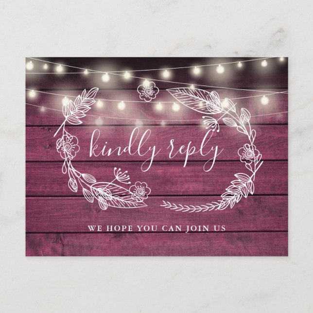 Cartão Postal De Convite Rustic Red Wood Floral Request RSVP Card (Frente)