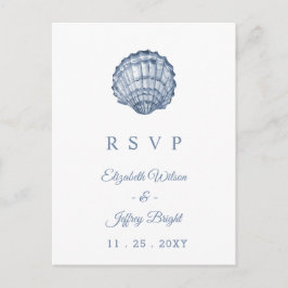 Cartão Postal De Convite Rustic Seashells Marine Ocean Beach Weding RSVP