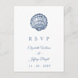 Cartão Postal De Convite Rustic Seashells Marine Ocean Beach Weding RSVP