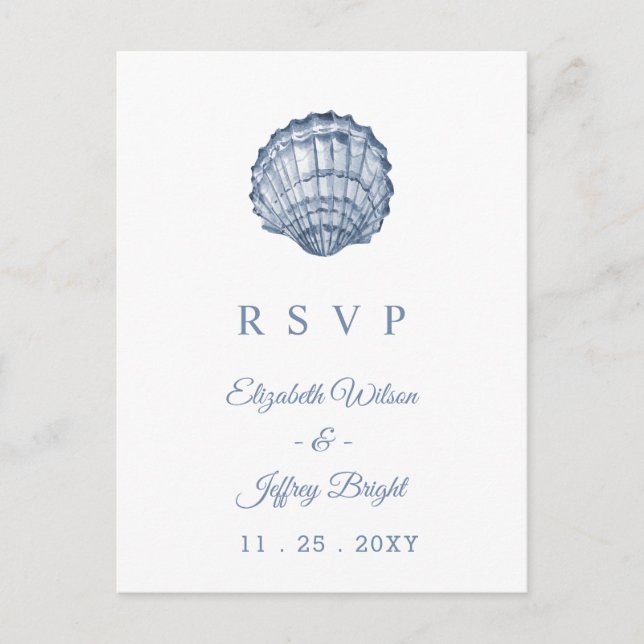 Cartão Postal De Convite Rustic Seashells Marine Ocean Beach Weding RSVP (Frente)