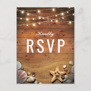 Cartão Postal De Convite Rustic Starfish Beach Luz Casamento Tropical RSVP