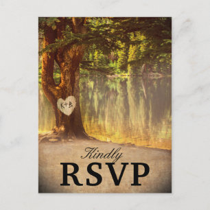 Cartão Postal De Convite Rustic Tree Lake Wedding RSVP