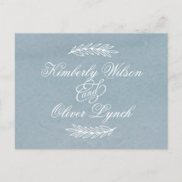 Cartão Postal De Convite Rustic Watercolor Dusty Blue Nature Leafy Casament