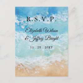 Cartão Postal De Convite Rustic Watercolor Summer Sea Beach Weding RSVP