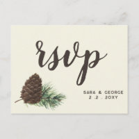 Rustic Watercolor Winter Forest Pine Cone Weding