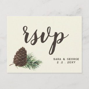 Cartão Postal De Convite Rustic Watercolor Winter Forest Pine Cone Weding