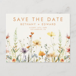 Cartão Postal De Convite Rustic Wildflower Weding Save the Date Postcard
