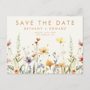 Cartão Postal De Convite Rustic Wildflower Weding Save the Date Postcard