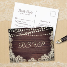 Rustic Wood Ivory Lace String Luzes Casadas RSVP