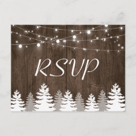 Cartão Postal De Convite Rustic Wood String Lights Pine Trees Casamento RSV