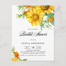 Cartão Postal De Convite Rústico Chá de panela de girassol e espinho marinh