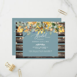 Cartão Postal De Convite Rústico Girassóis Cerca de Cerca Chá de panela