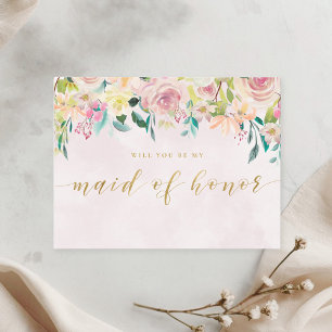 Cartão Postal De Convite Rústico Rosa Floral Você Será Minha Dama de Honra