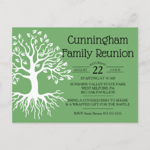 Cartão Postal De Convite Sage Green Family Reunion Family Tree Silhouette