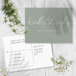 Cartão Postal De Convite Sage Green Heart Script Song Request RSVP
