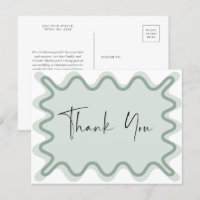 Sage green Wavy Border Obrigado postal
