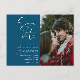 Cartão Postal De Convite Salvar a Data Casamento Minimalista Foto Azul Turq