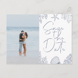 Cartão Postal De Convite Salvar a data de casamento elegante em azul marinh