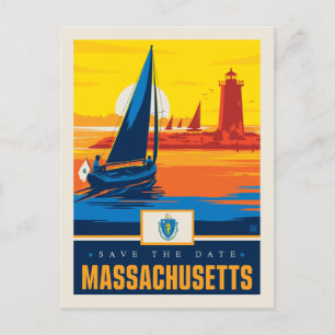 Cartão Postal De Convite Salvar a data Massachusetts