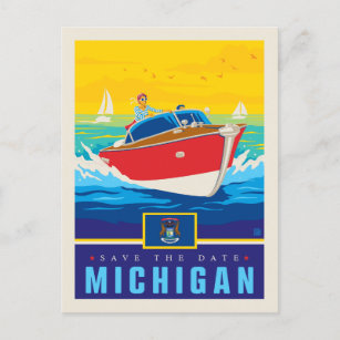 Cartão Postal De Convite Salvar a data   Michigan