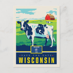Cartão Postal De Convite Salvar a data Wisconsin