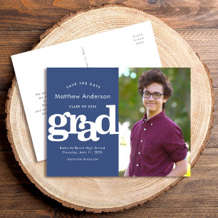 Cartão Postal De Convite Salvar data da foto de formatura em tipografia neg