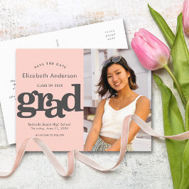 Cartão Postal De Convite Salvar data pincelada cor-de-rosa tipografia de fo