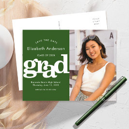 Cartão Postal De Convite Salvar foto de graduação verde de data em negrito 