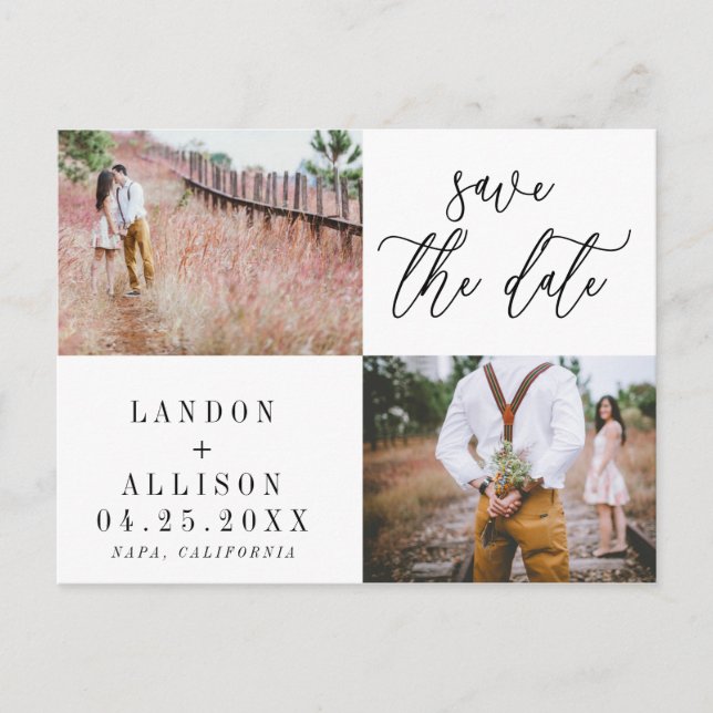 Cartão Postal De Convite Salvar o Cartão-postal de data | Duas Fotos (Frente)