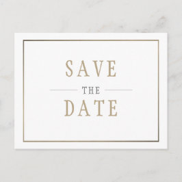 Cartão Postal De Convite Salve a Data Dourada Simples Casamento Branco