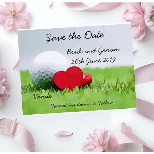 Cartão Postal De Convite Salve o dia do casamento com bola de golfe