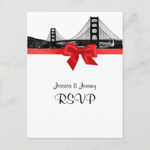 Cartão Postal De Convite San Fran Skyline Etch BW Red RSVP 1