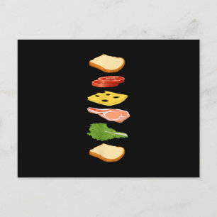 Cartão Postal De Convite Sanduíche com pão queijo e presunto comida gourmet