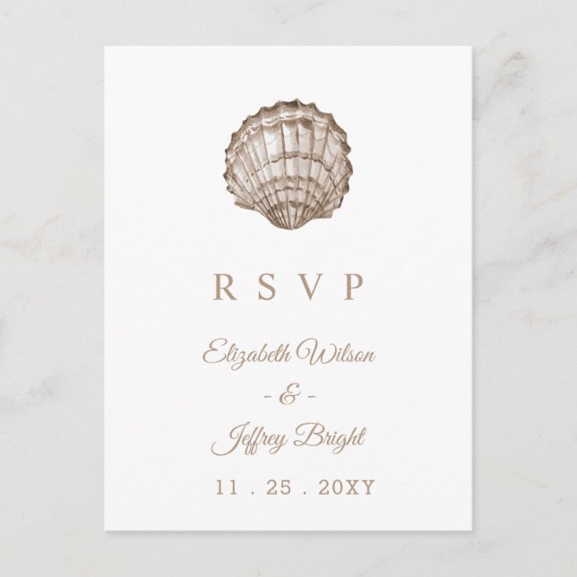 Cartão Postal De Convite Sandy Seashells Marine Ocean Beach Weding RSVP (Frente)