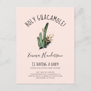 Cartão Postal De Convite Santa Guacamole Chá de fraldas de Cactus mexicano