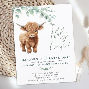 Cartão Postal De Convite Santa Vaca Boho Greenerescência Highland primeiro 