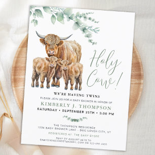 Cartão Postal De Convite Santa Vaca Gêmeos Highland Chá de fraldas Verde