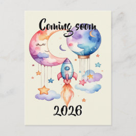 Cartão Postal De Convite Schwangerschaft verkünden Aquarell Heißluftballon 