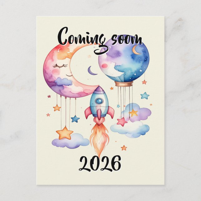 Cartão Postal De Convite Schwangerschaft verkünden Aquarell Heißluftballon  (Frente)