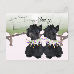 Cartão Postal De Convite Scottish Terriers Party Animal